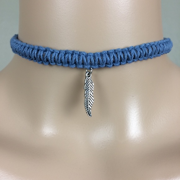 Charmed Sky Blue w/Gray Peekaboo Hemp Choker - Picture 2 of 4